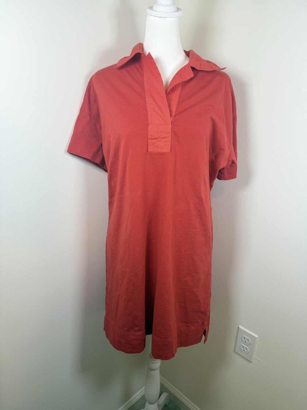 Everlane The Organic Cotton Polo Dress in Red Orange Size Small Casual Relaxed